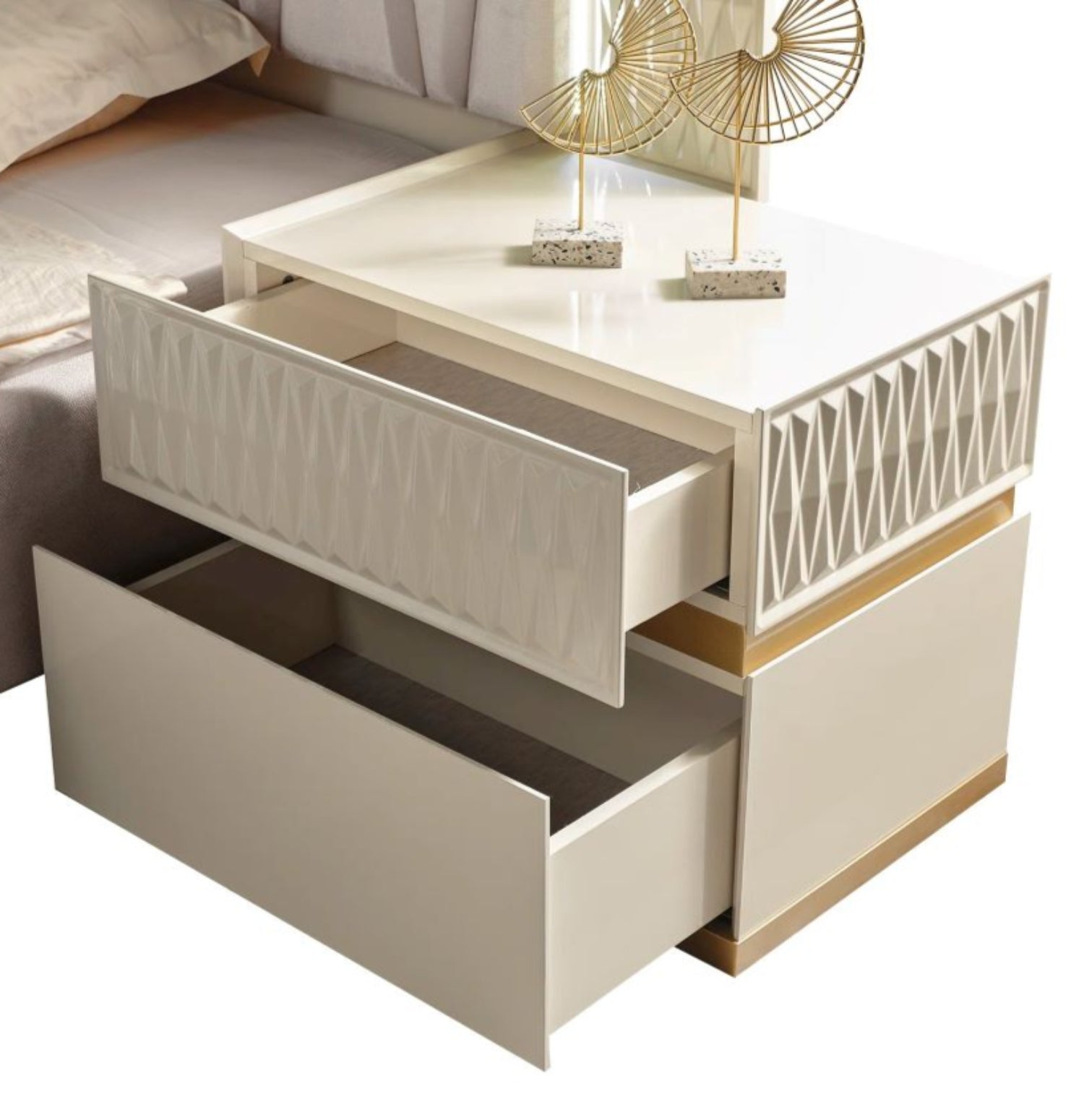 Delfano Gold and Cream Lacquer Finish Night Stand 1761