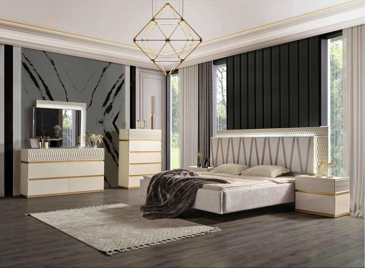 Delfano Gold and Cream Lacquer Finish Night Stand 1761