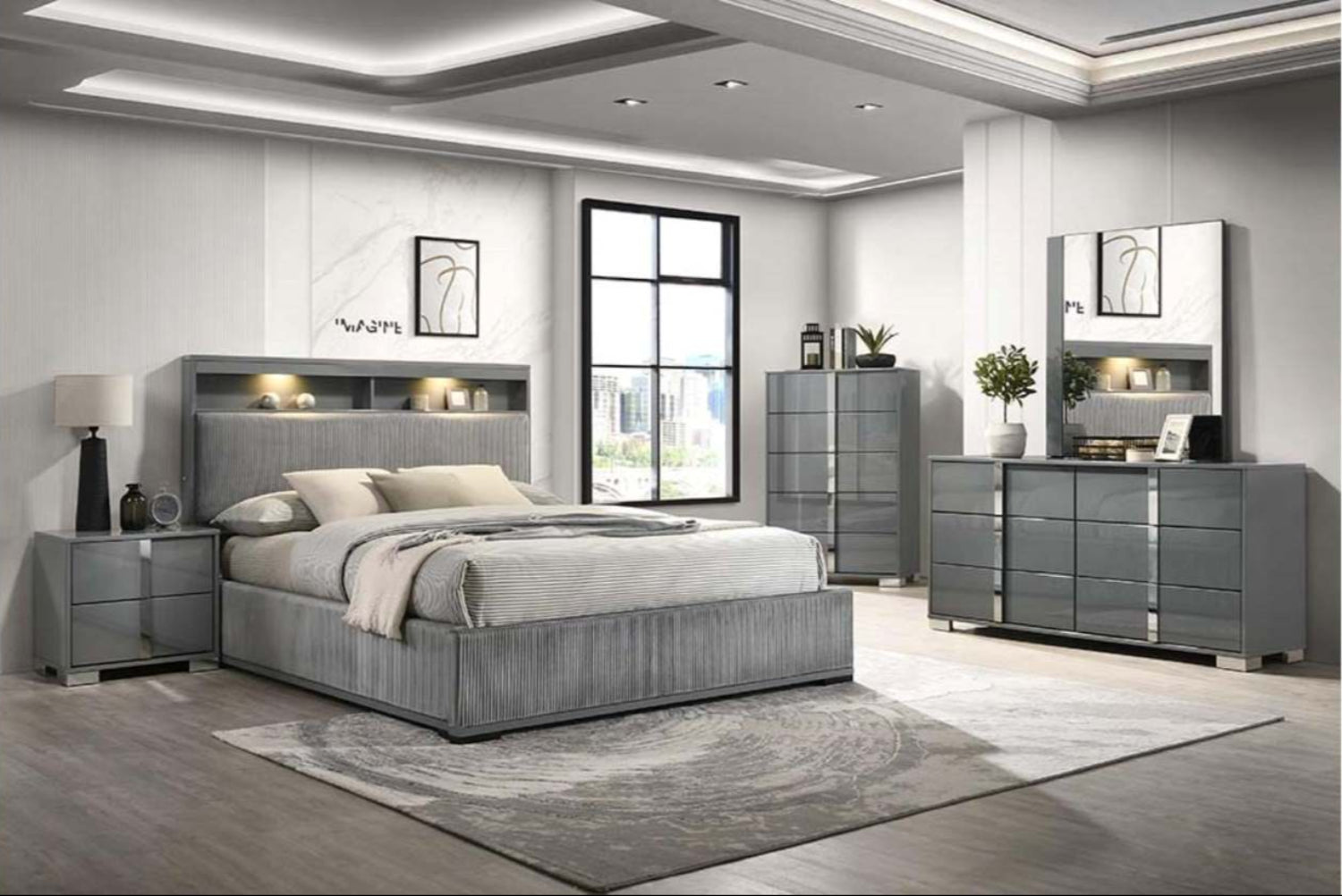 Grover High-gloss Grey 2 Drawer Night Stand 1771