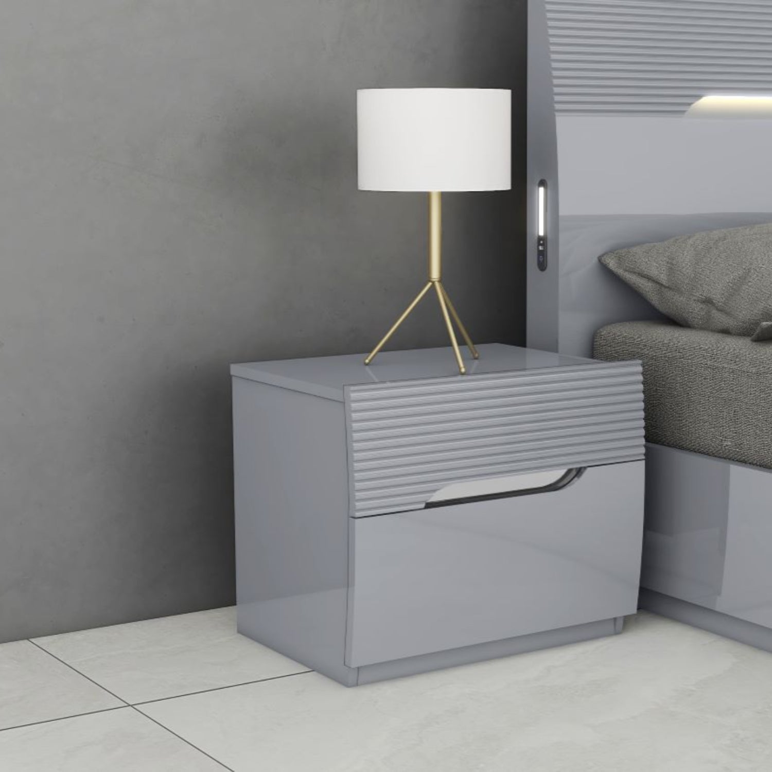 Lessie High Gloss Lacquer Night Stand Grey SB286NS