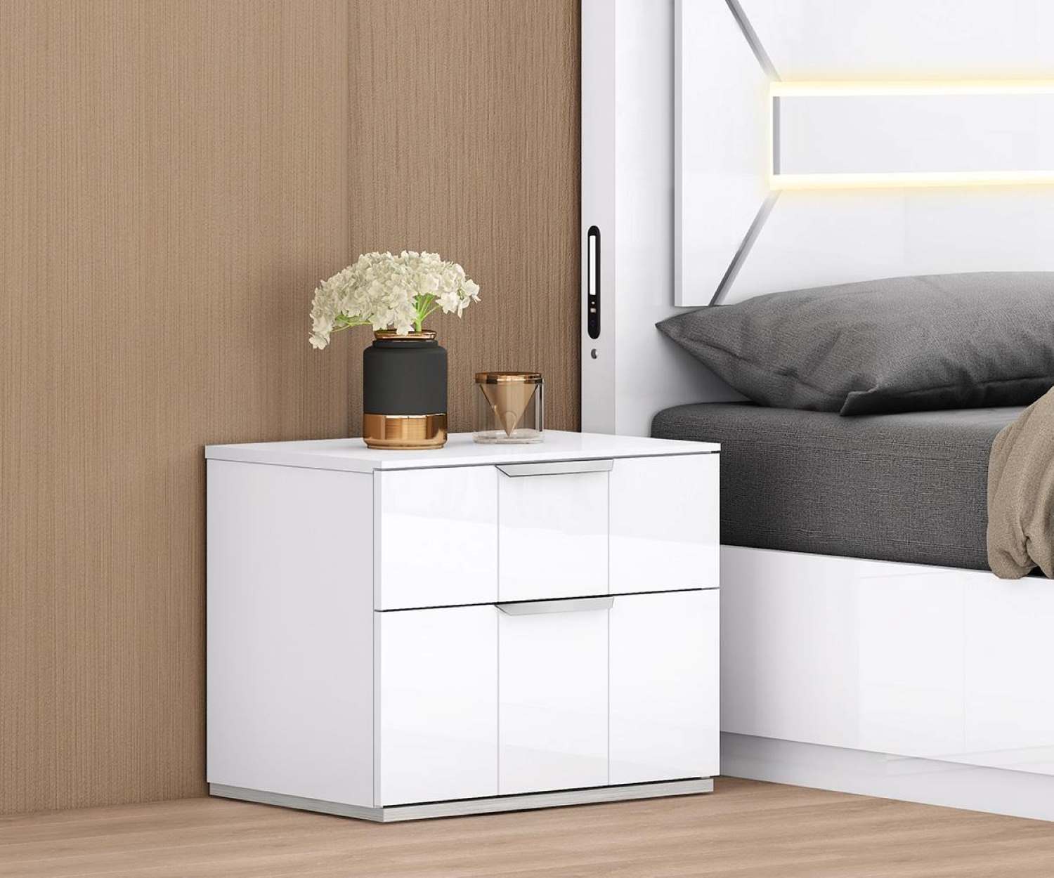 Letty High Gloss White Night Stand B130