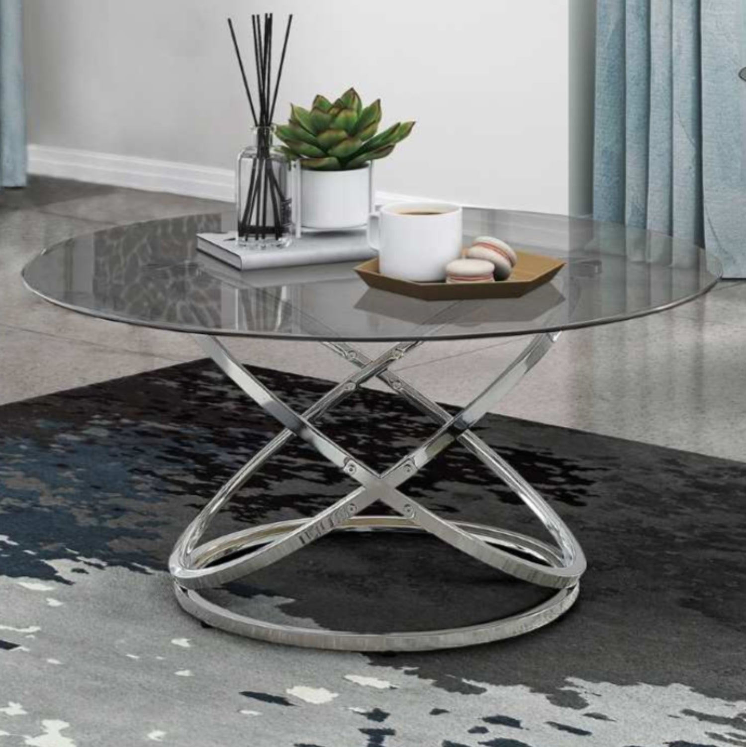 Marion Round Coffee Table with Glass Top & Chrome Base 3707