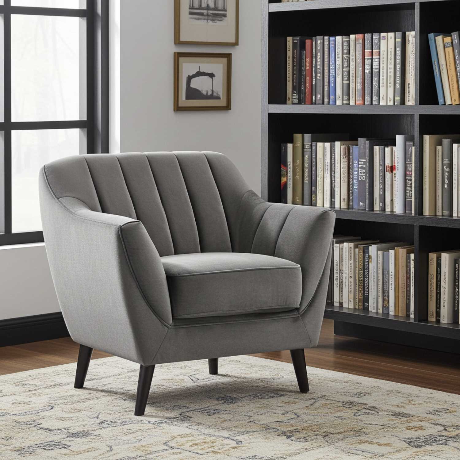Odette Grey Velvet Chair with Black Legs 99880
