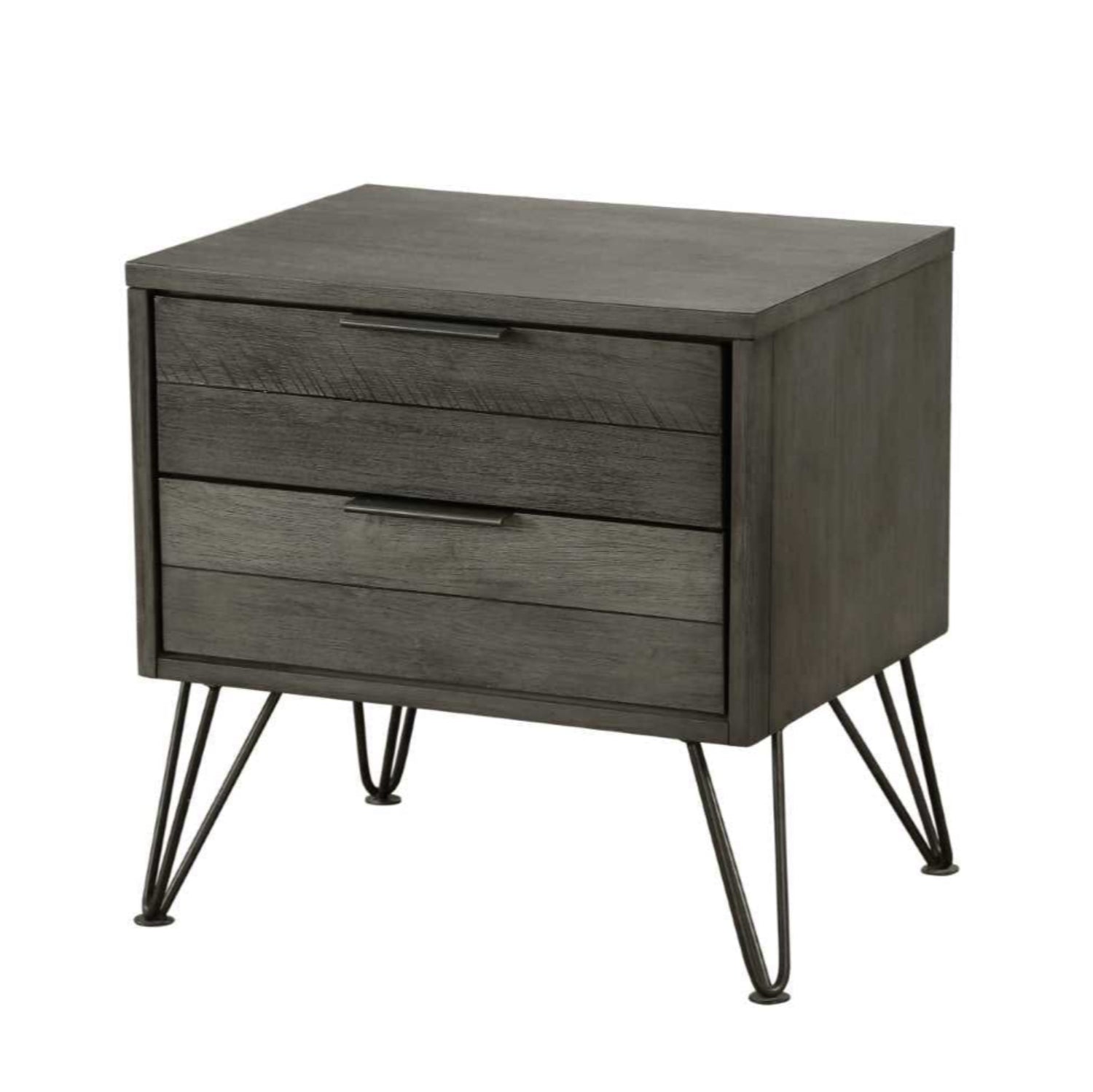 Urbanite Grey Wooden 2 Drawer Night Stand with Metal Legs 1604