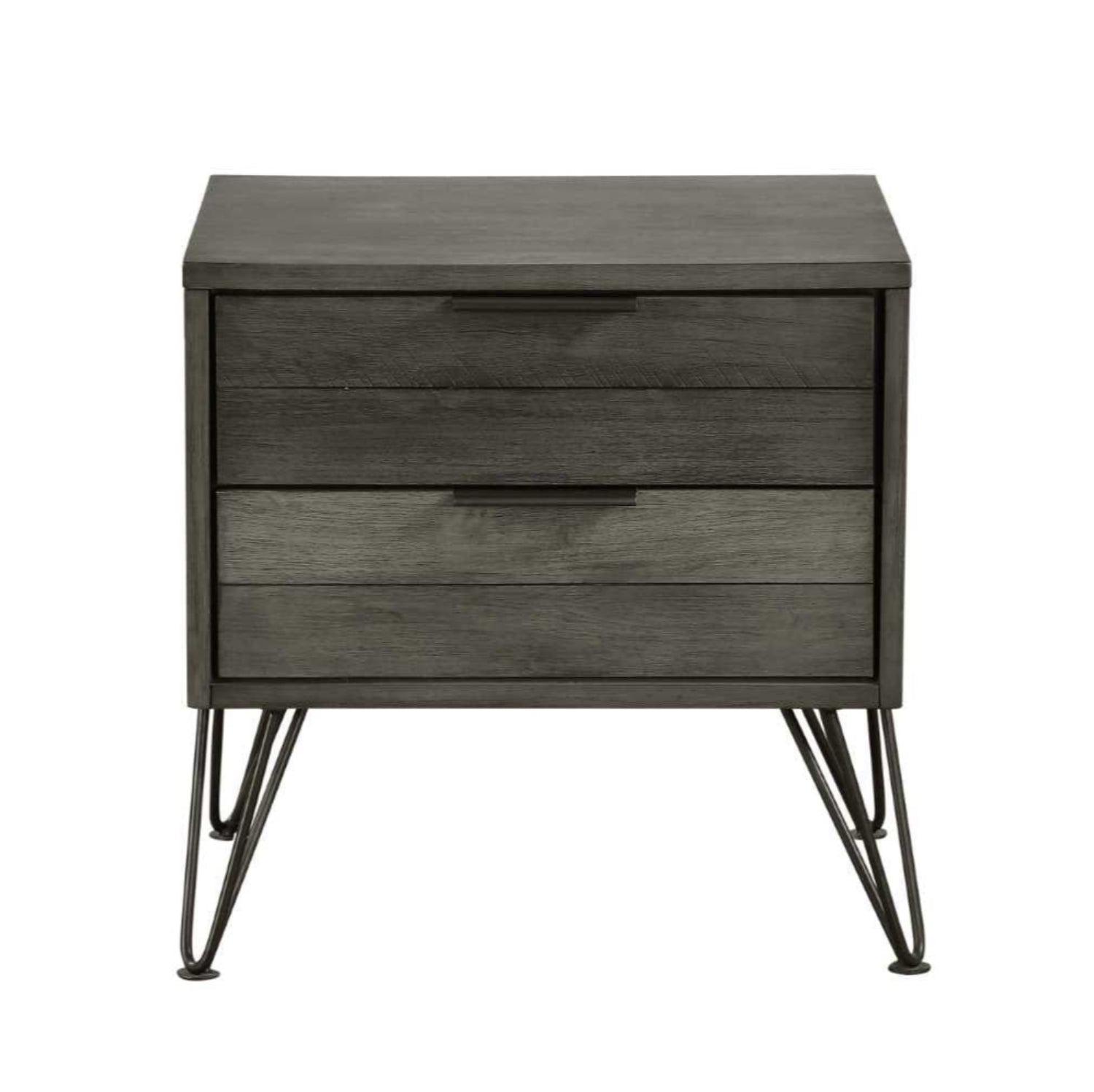 Urbanite Grey Wooden 2 Drawer Night Stand with Metal Legs 1604