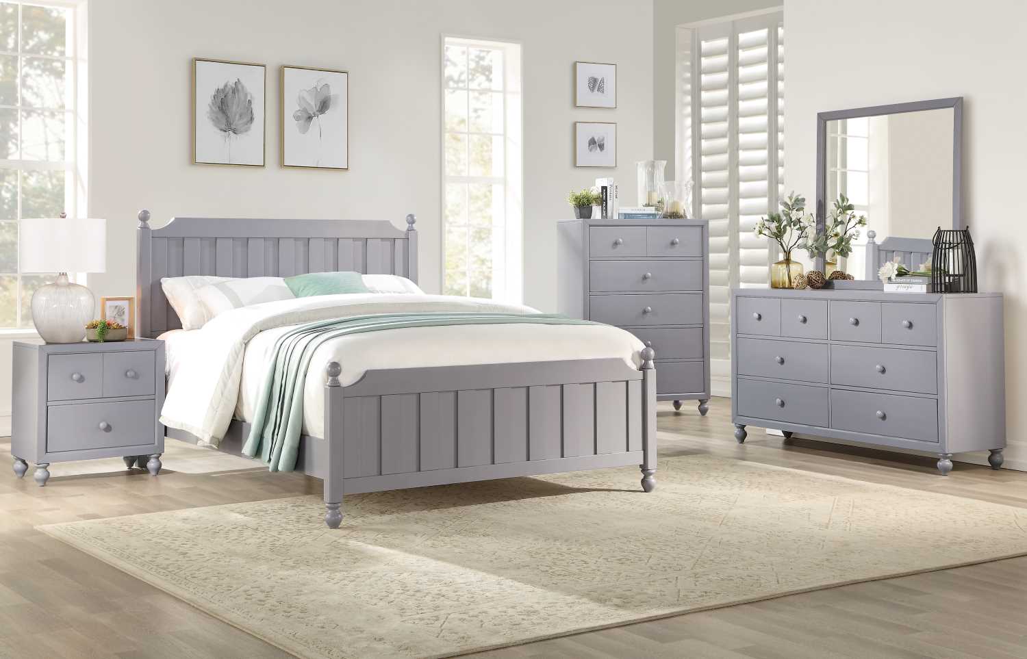 Wellsummer Grey Wooden 2 Drawer Night Stand 1803