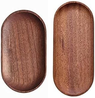 Set of 2 Mini Wooden Serving Trays, Oval Tableware