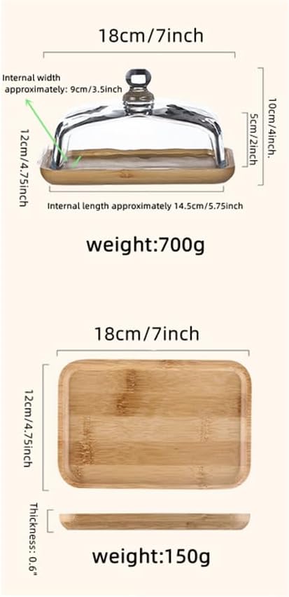 7 in Wooden Rectangular Cake Stand with Glass Cover