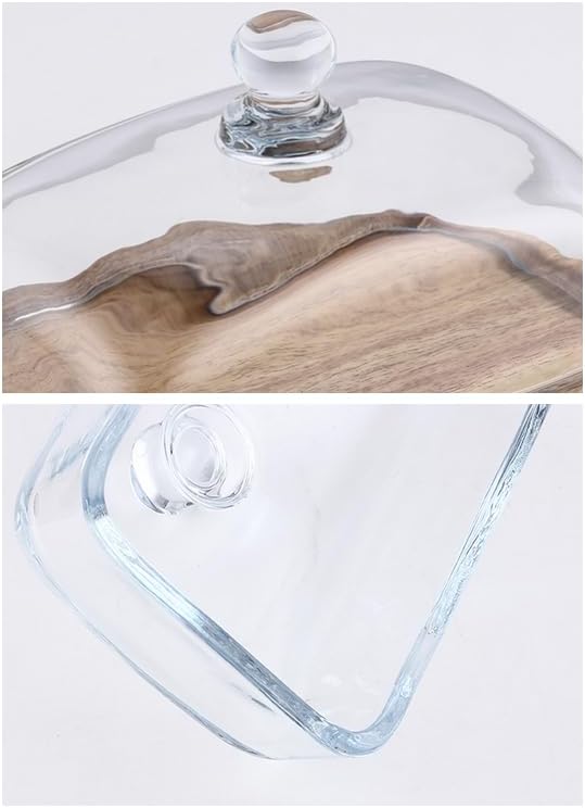 7 in Wooden Rectangular Cake Stand with Glass Cover