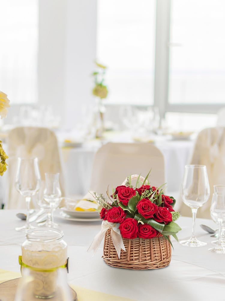 White Wicker Flower Girl Basket with Handle, Small