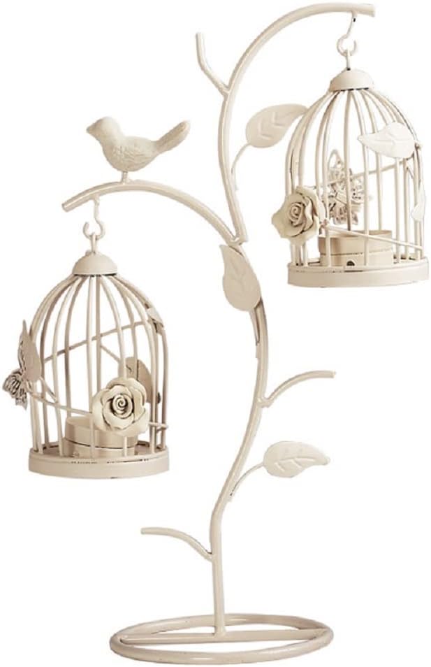 Decorative Iron Birdcage Candle Holder, Distressed Ivory, Large