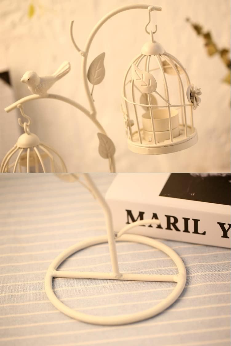 Decorative Iron Birdcage Candle Holder, Distressed Ivory, Large