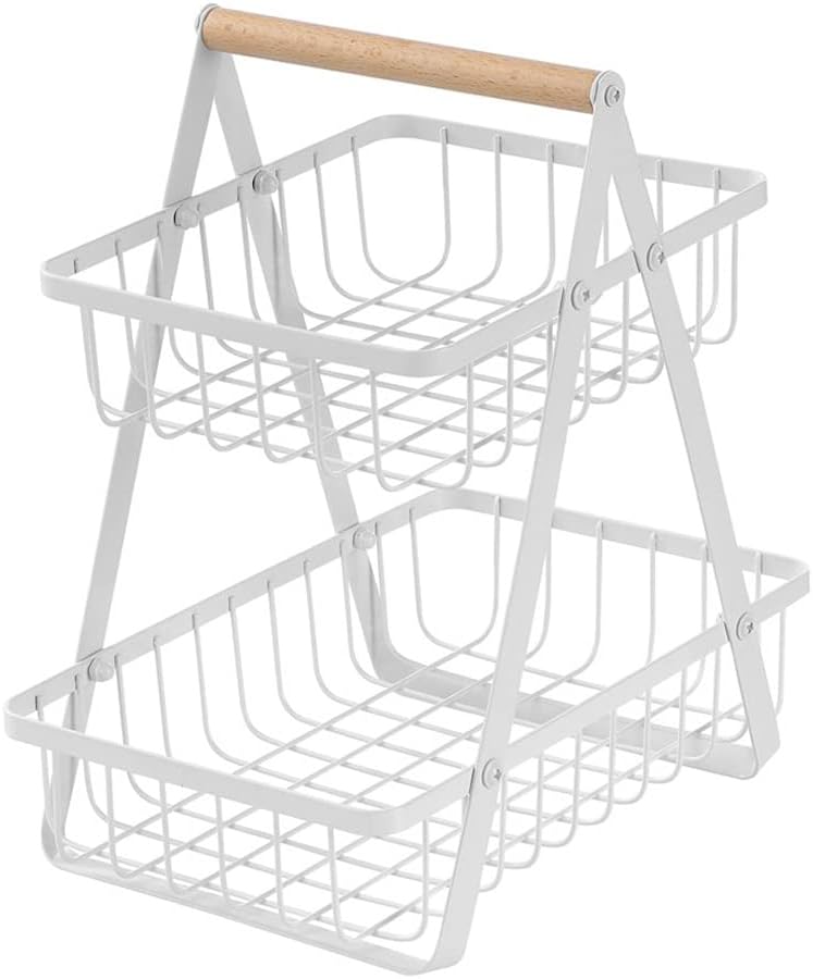 White 2-Tier Wire Kitchen Storage Rack, 27x18x29cm