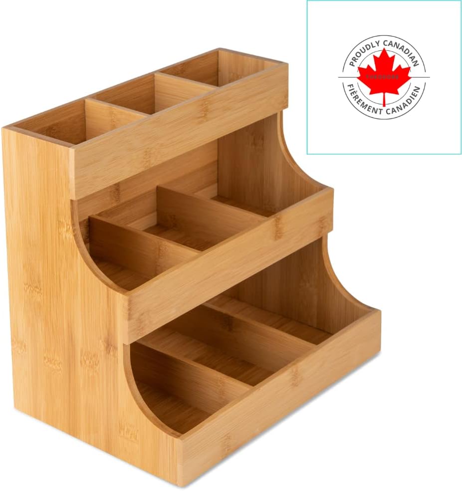 Vertical Bamboo Tea Organizer for 180 Tea Bags, Wooden Storage Box