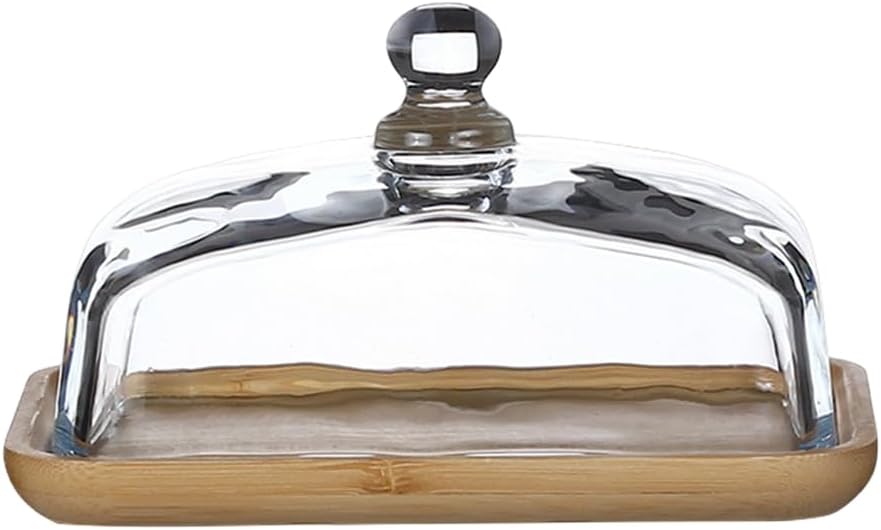 7 in Wooden Rectangular Cake Stand with Glass Cover