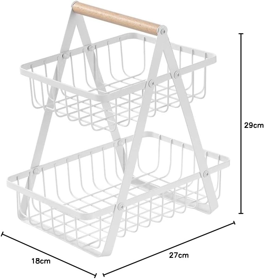 White 2-Tier Wire Kitchen Storage Rack, 27x18x29cm