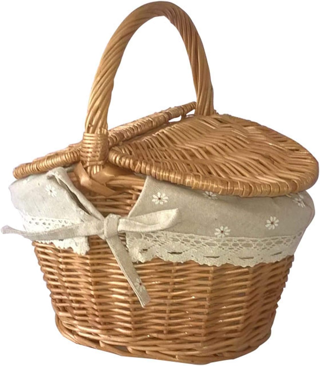 Wicker Picnic Basket with Lid and Handle, Vintage Outdoor Hamper
