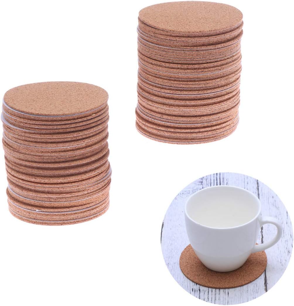Set of 12 Round Cork Coasters for Cups, Reusable Absorbent
