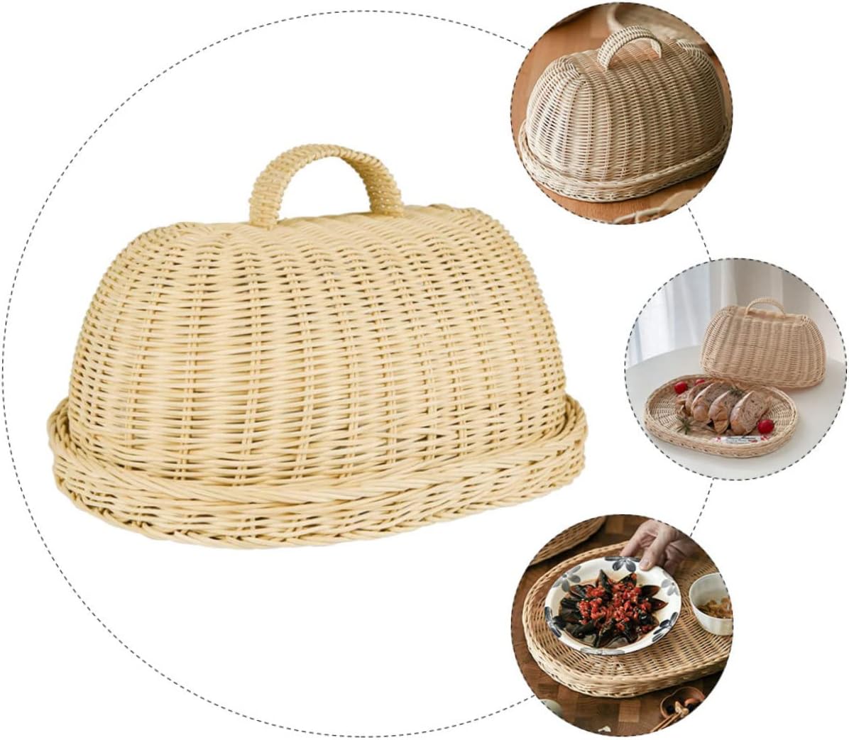 Rattan Food Cover and Cheese Tray for Kitchen or Fruit Storage