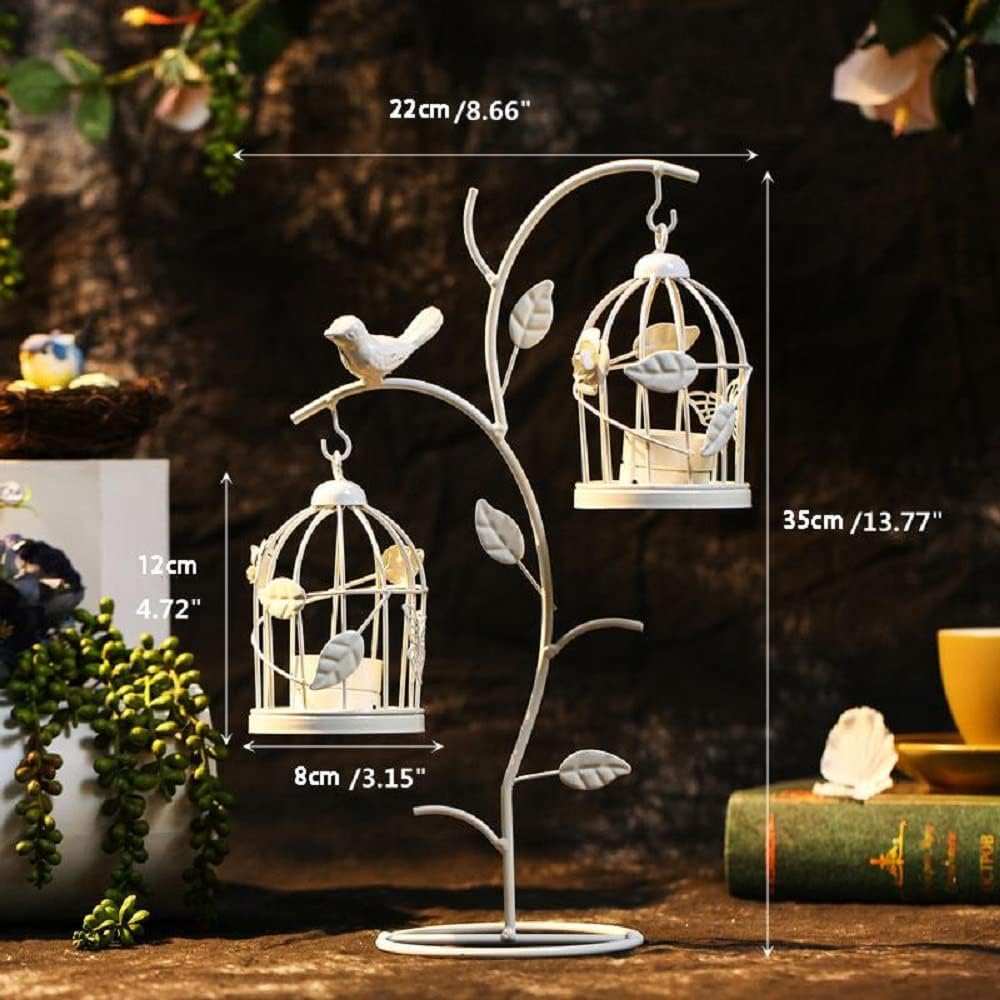 Decorative Iron Birdcage Candle Holder, Distressed Ivory, Large