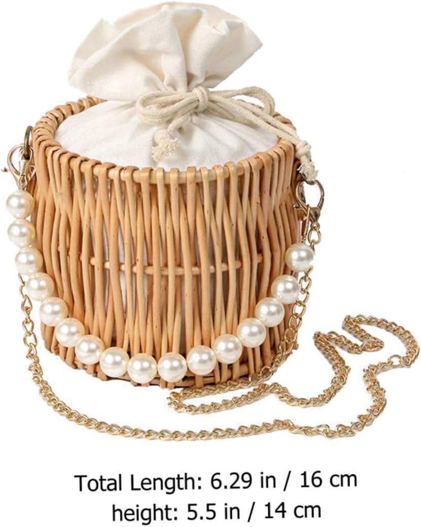 Straw Woven Rattan Handbag Tote Bag for Women, 16x16x14cm