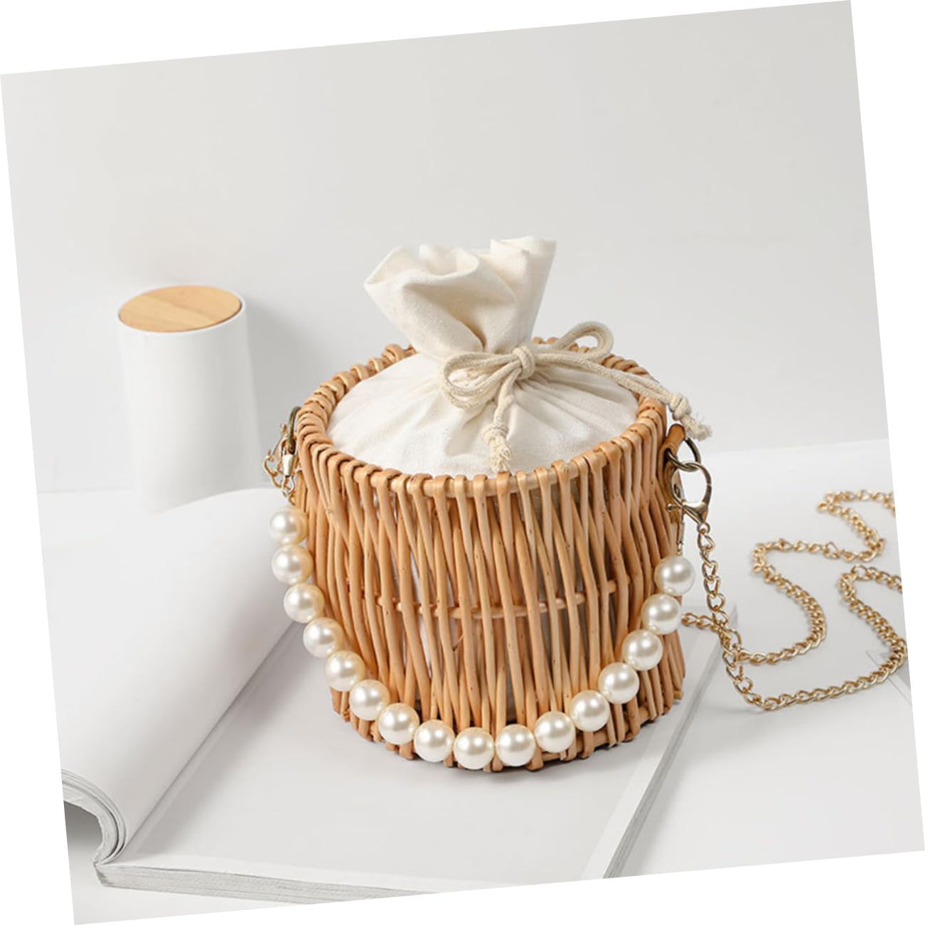 Straw Woven Rattan Handbag Tote Bag for Women, 16x16x14cm