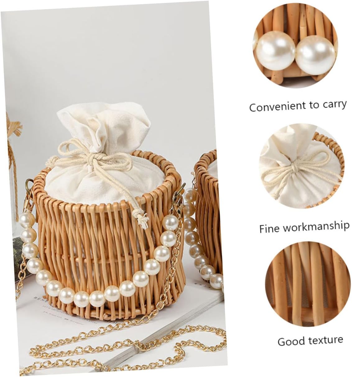 Straw Woven Rattan Handbag Tote Bag for Women, 16x16x14cm