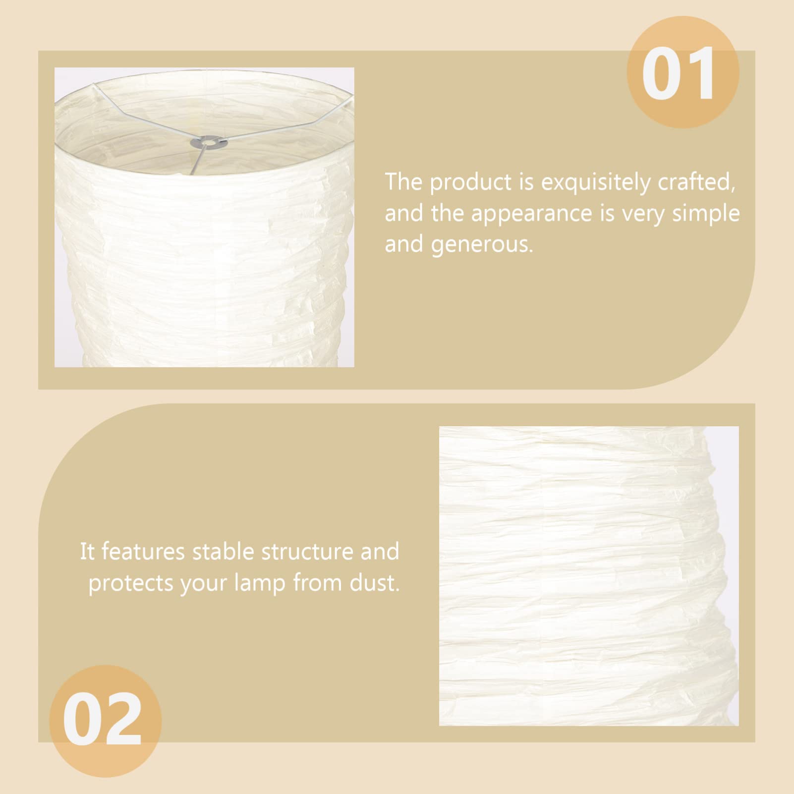 43 in Fabric and Paper Floor Lamp Shade, White and Beige