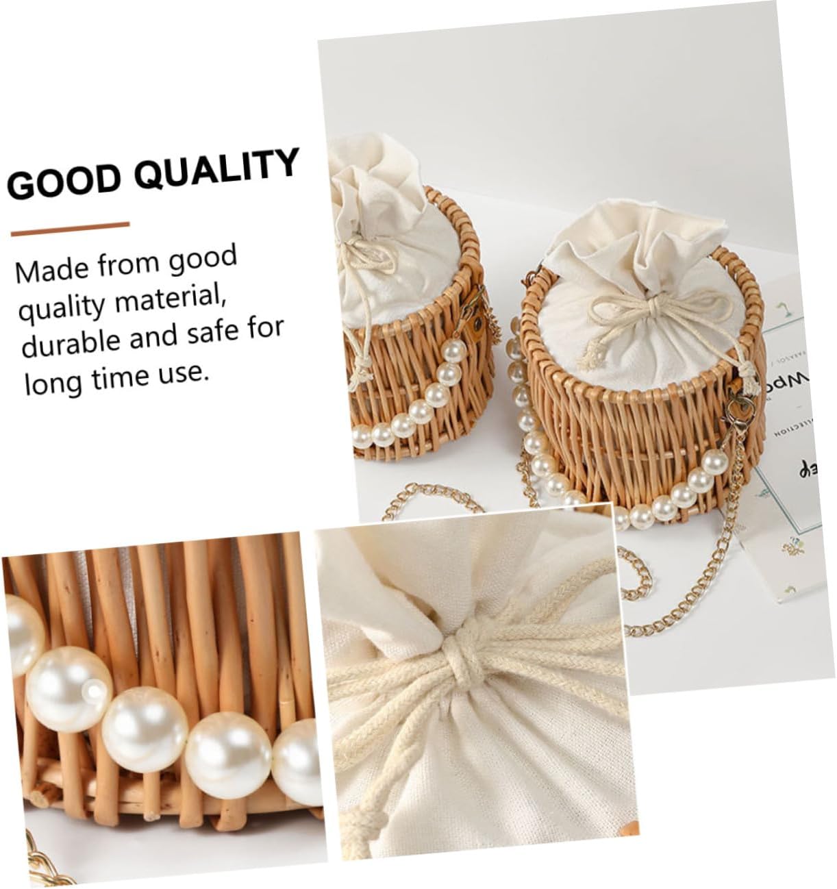 Straw Woven Rattan Handbag Tote Bag for Women, 16x16x14cm