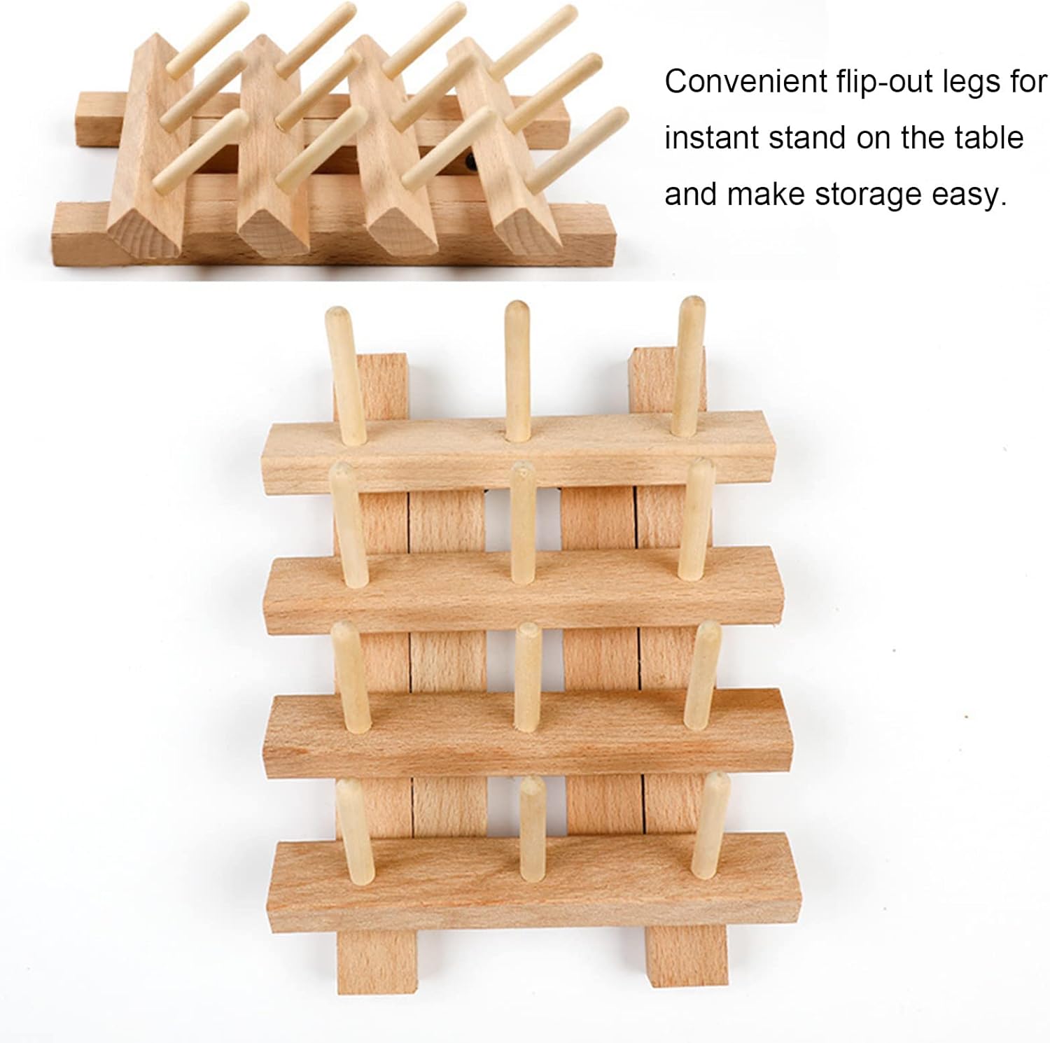 Wooden Thread Spool Holder Rack for 12 Spools, Foldable