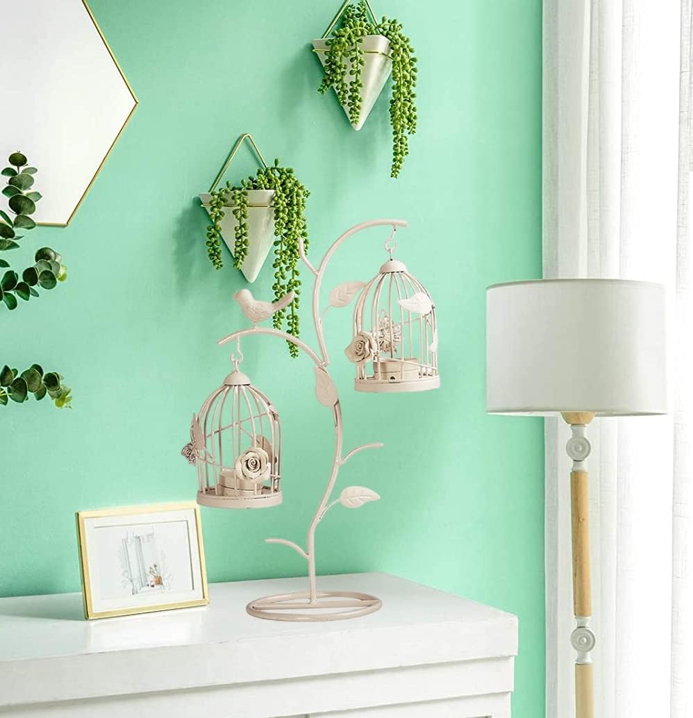 Decorative Iron Birdcage Candle Holder, Distressed Ivory, Large