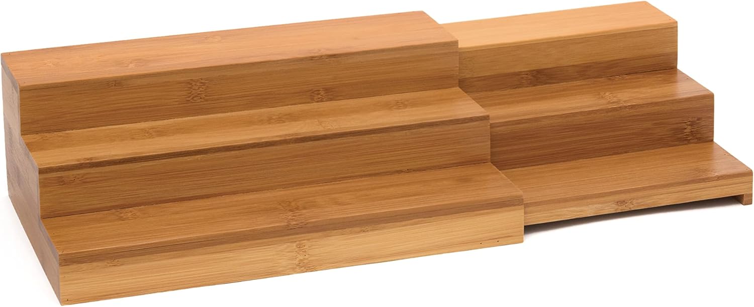 Bamboo 3-Tier Expandable Step Shelf Kitchen Organizer