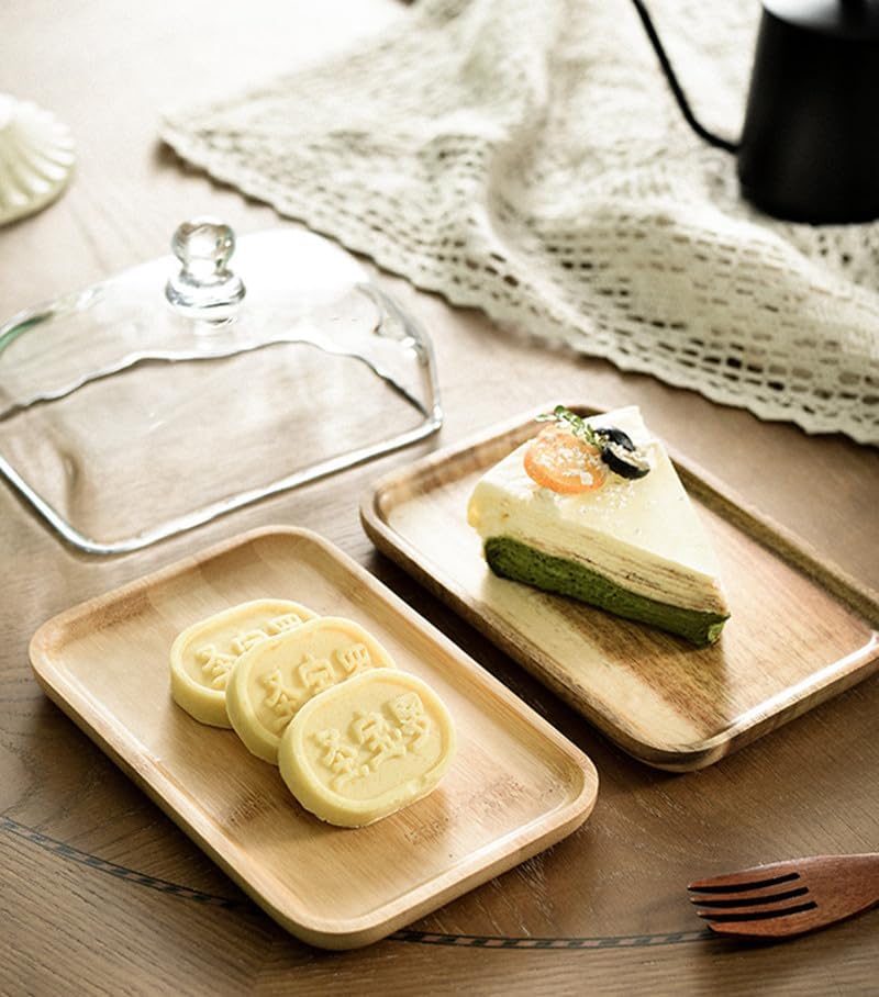 7 in Wooden Rectangular Cake Stand with Glass Cover