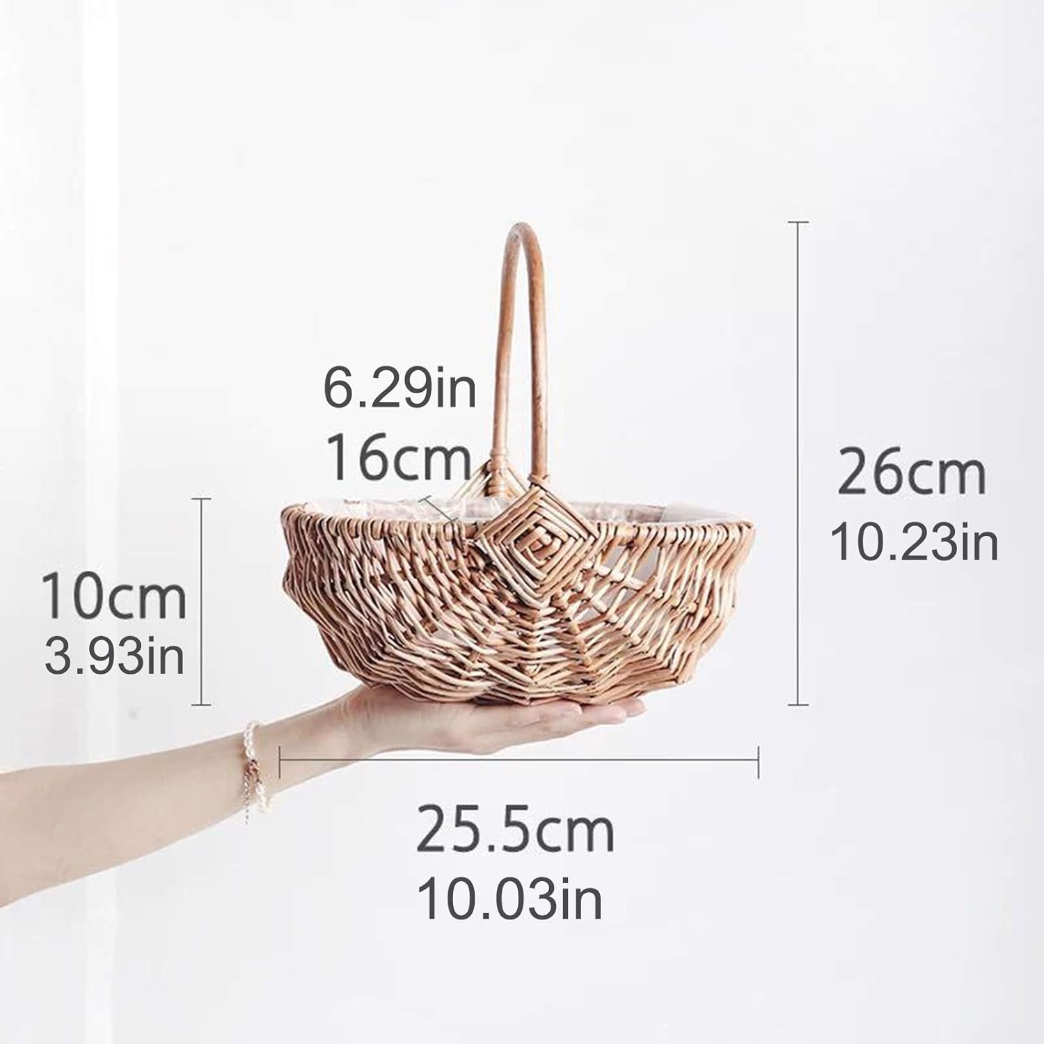 Rattan Wicker Flower Basket with Handle and Liner