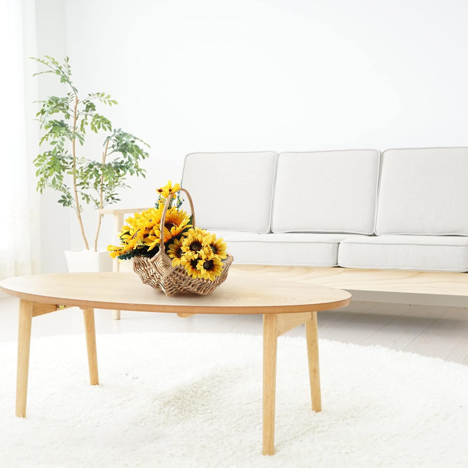 Rattan Wicker Flower Basket with Handle and Liner