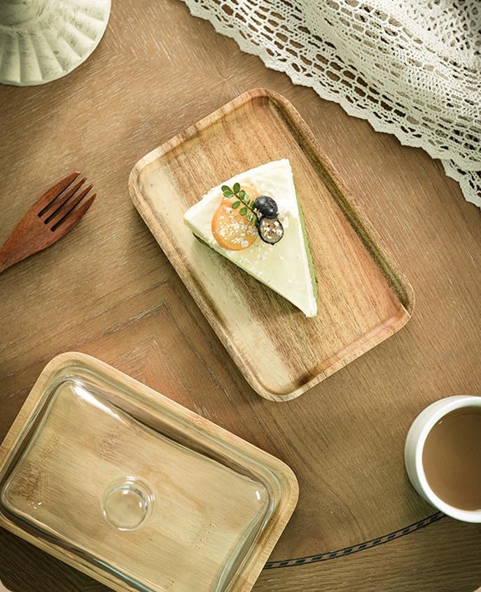 7 in Wooden Rectangular Cake Stand with Glass Cover