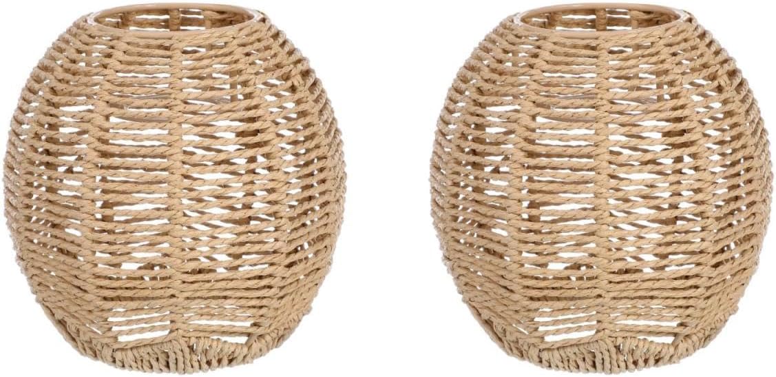 Set of 2 Rattan Pendant Lamp Shades, Woven Light Fixture, 5.89x5.51 in