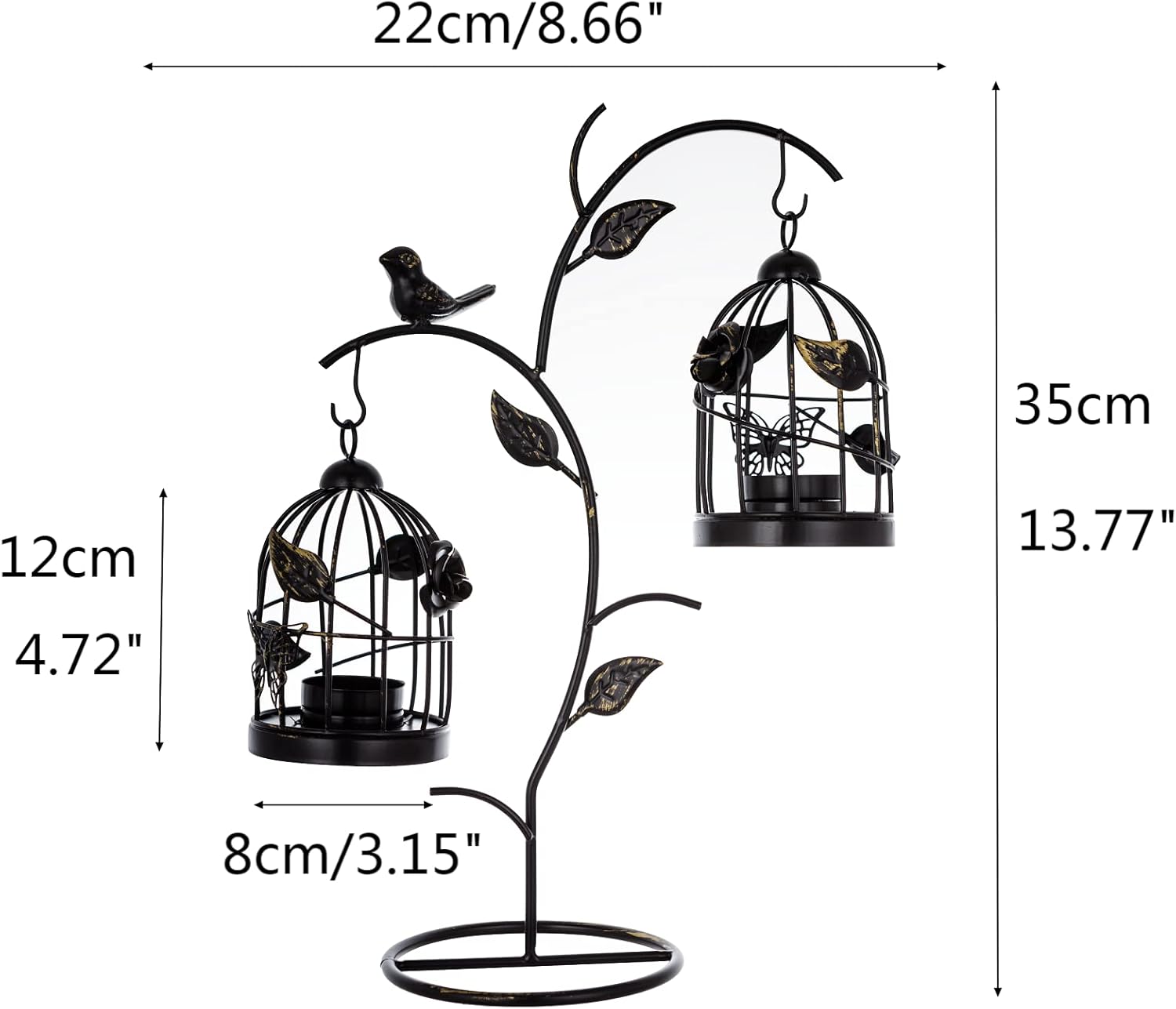 Decorative Iron Birdcage Candle Holder, Distressed Ivory, Large