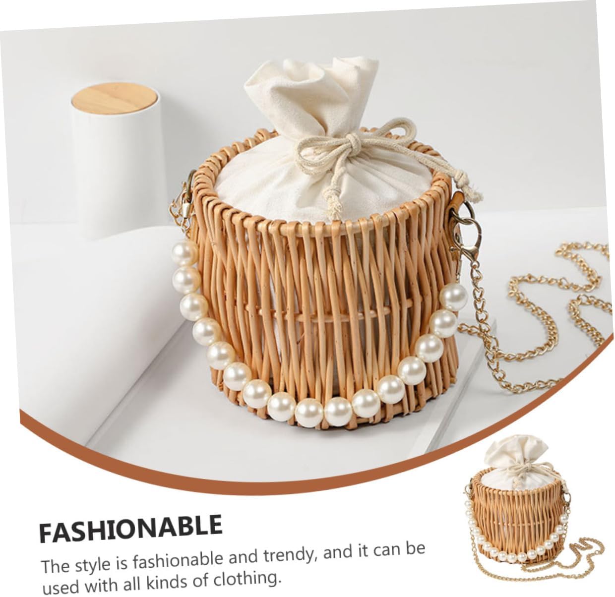 Straw Woven Rattan Handbag Tote Bag for Women, 16x16x14cm