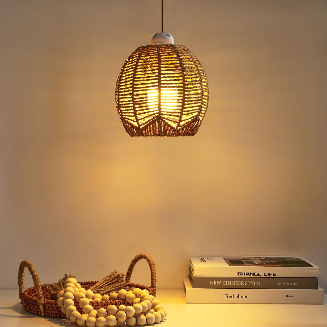 Set of 2 Rattan Pendant Lamp Shades, Woven Light Fixture, 5.89x5.51 in