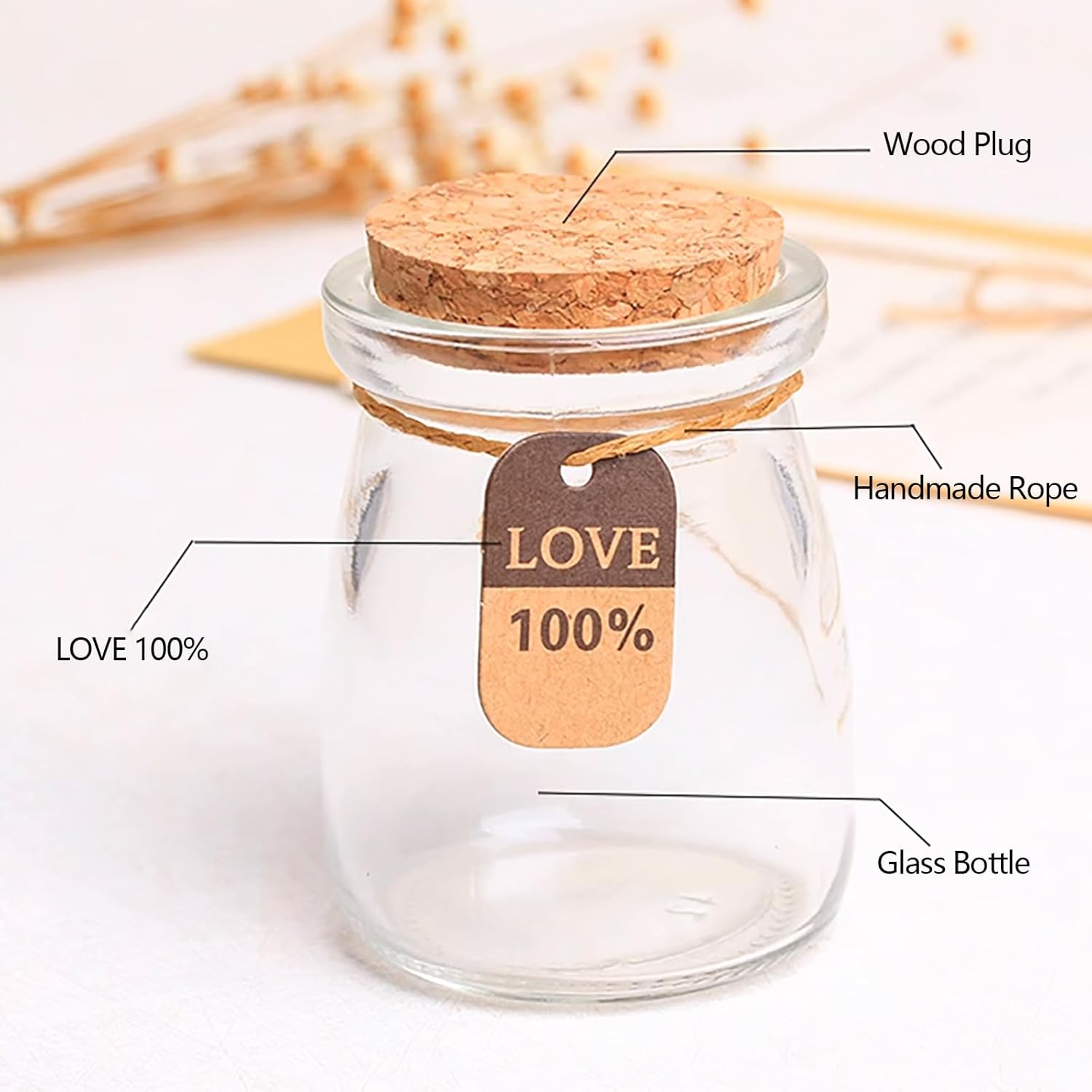 Set of 4 Clear Glass Bottles with Cork Stoppers, 100ml