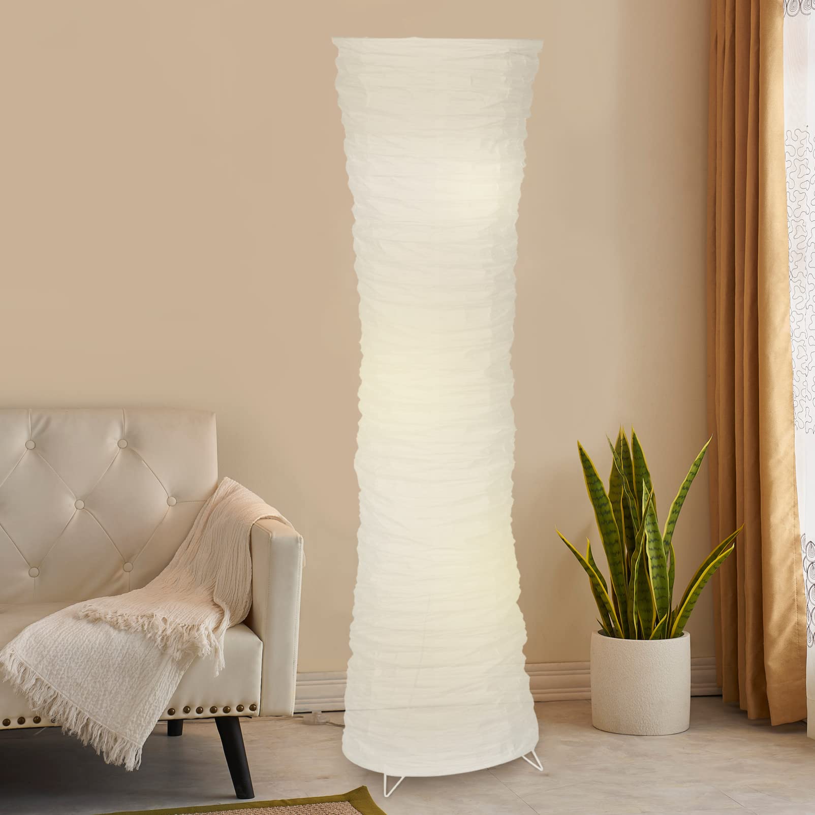 43 in Fabric and Paper Floor Lamp Shade, White and Beige
