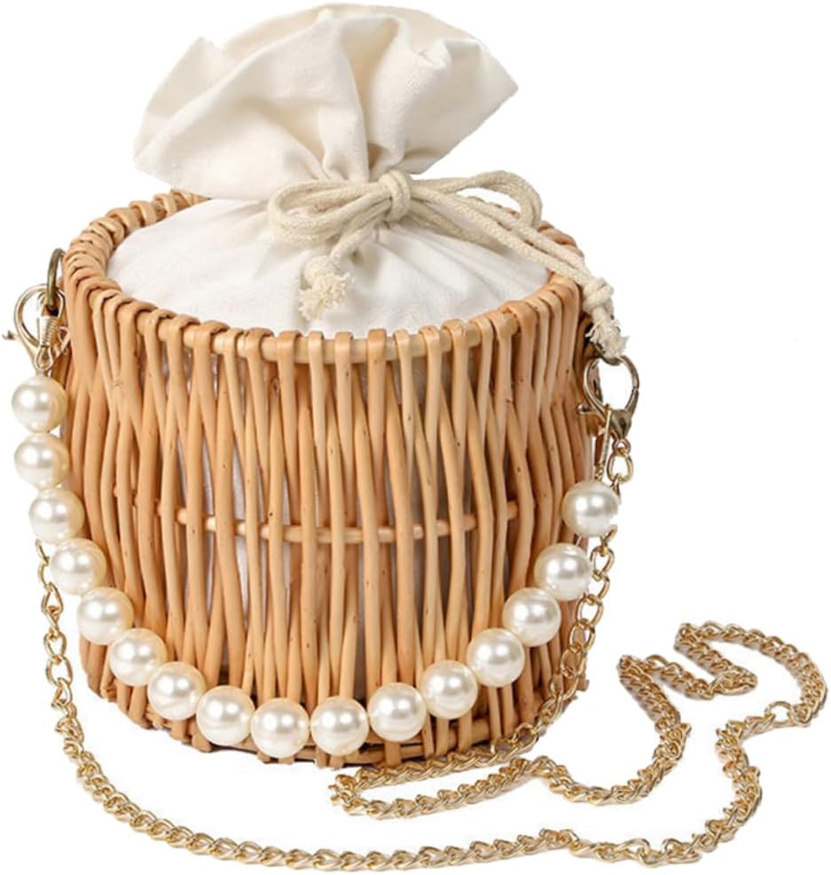 Straw Woven Rattan Handbag Tote Bag for Women, 16x16x14cm