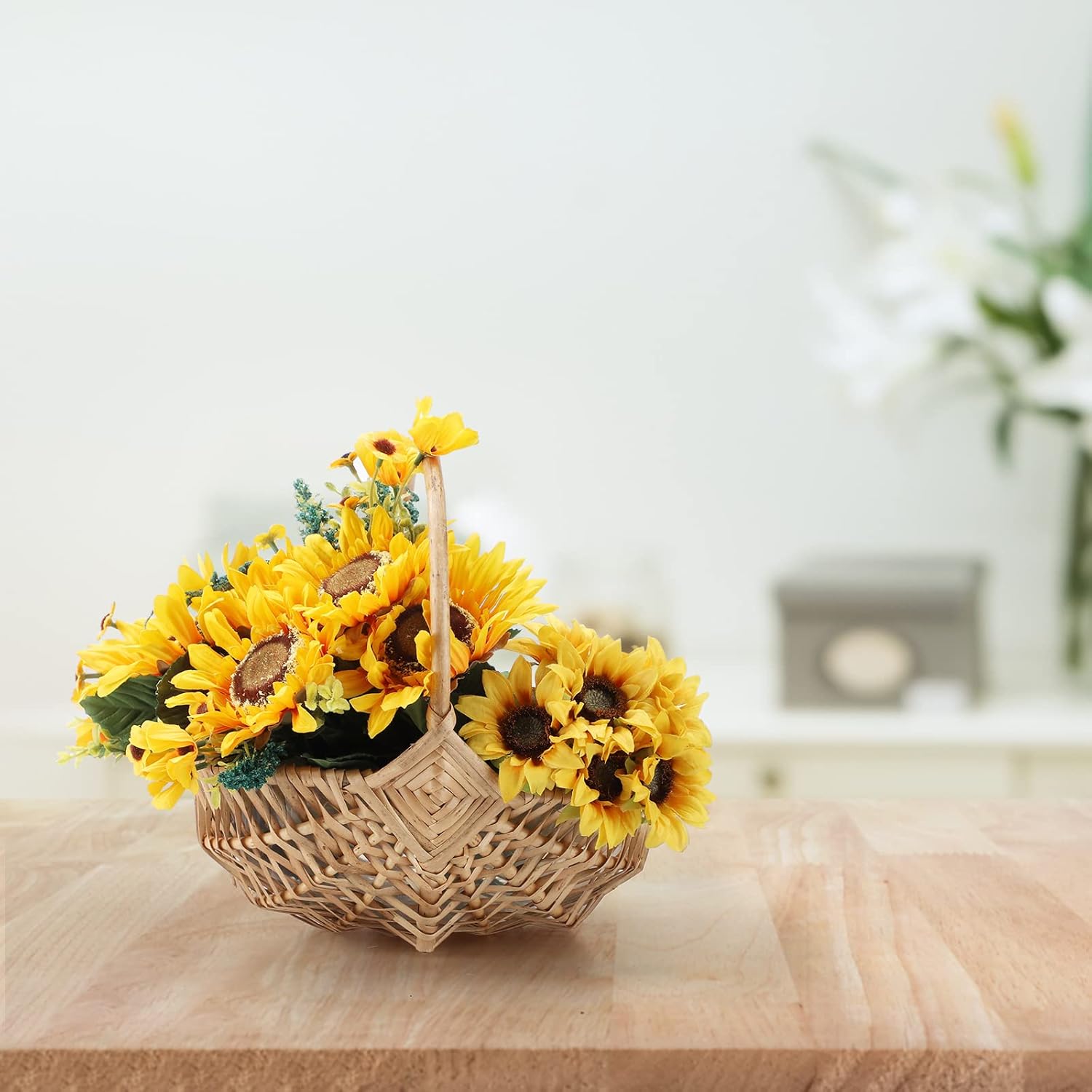 Rattan Wicker Flower Basket with Handle and Liner