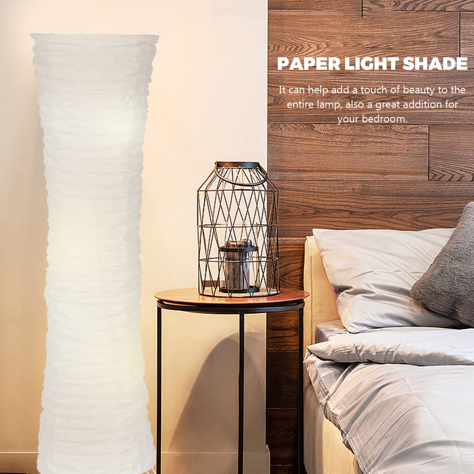 43 in Fabric and Paper Floor Lamp Shade, White and Beige