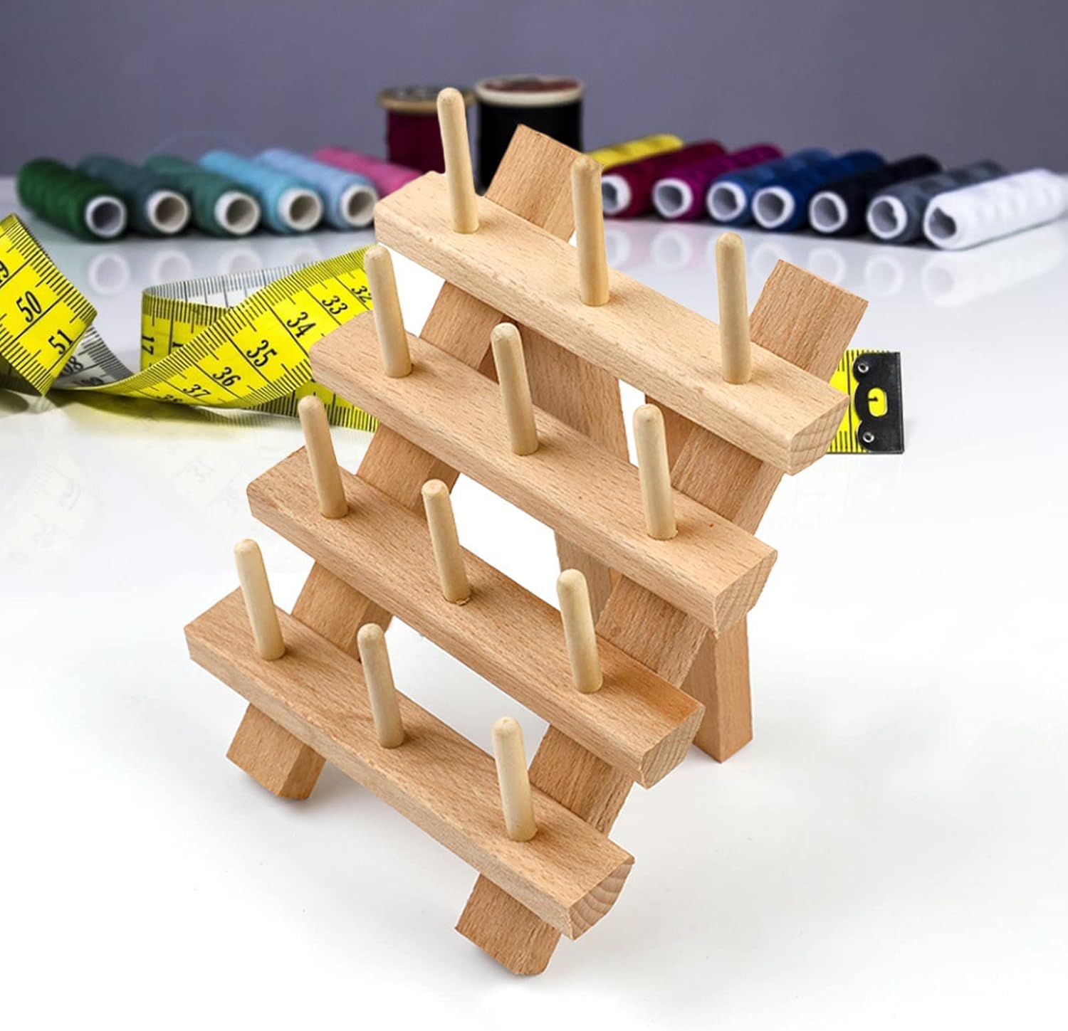 Wooden Thread Spool Holder Rack for 12 Spools, Foldable