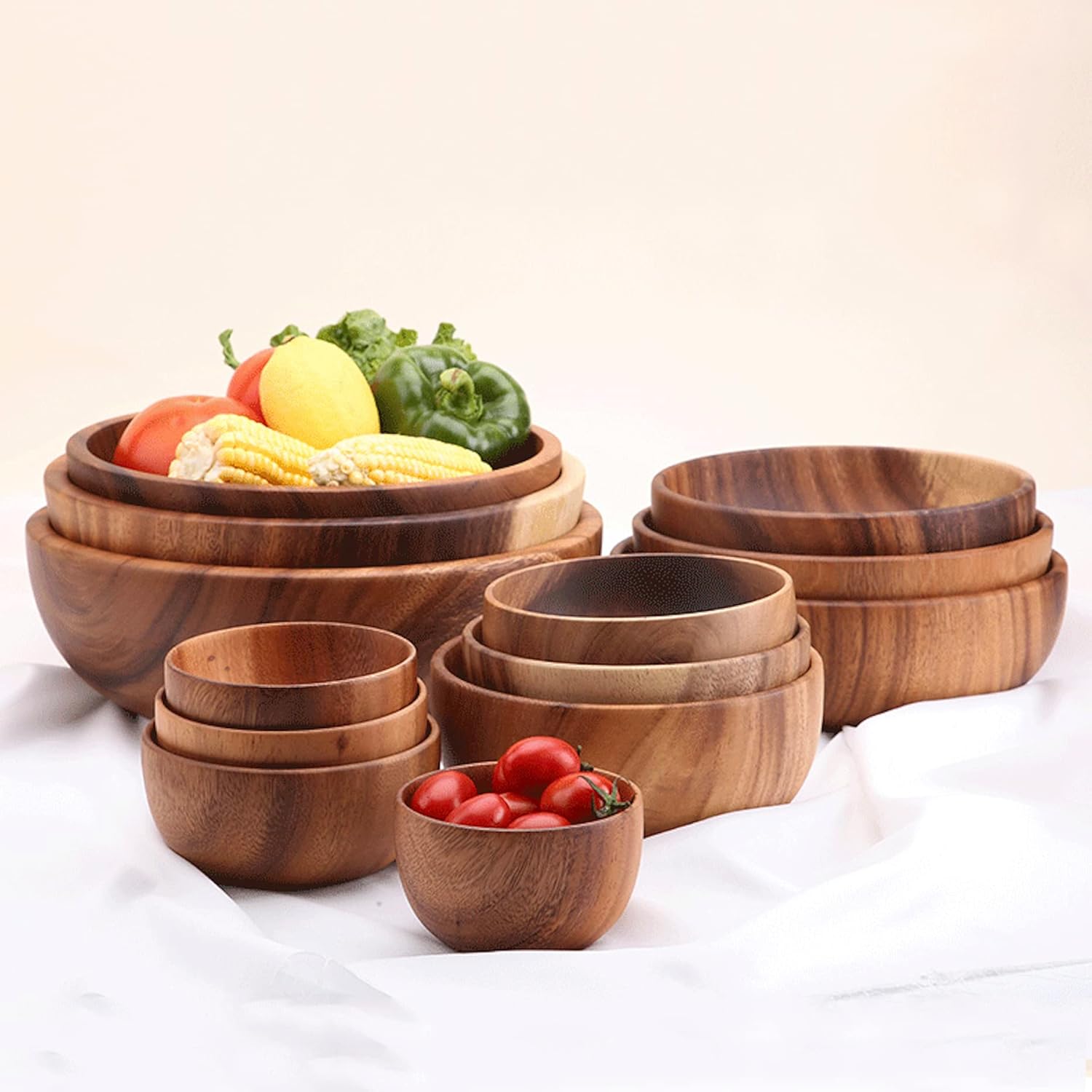 Oversized Handmade Acacia Wood Salad Bowl, 20x7.5 cm