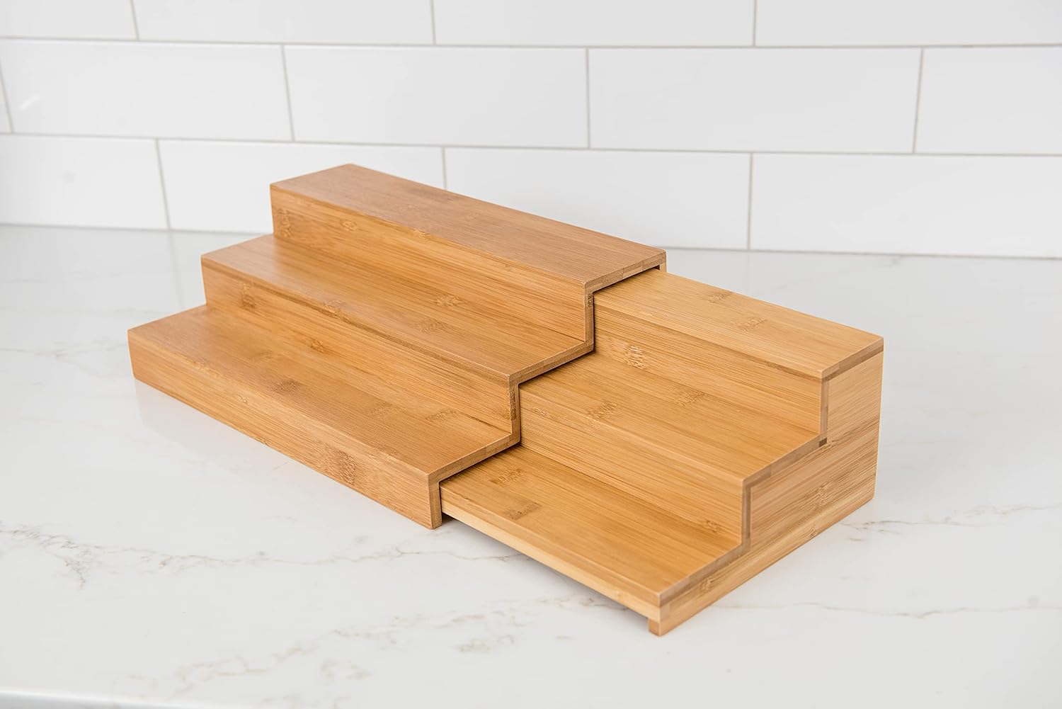 Bamboo 3-Tier Expandable Step Shelf Kitchen Organizer