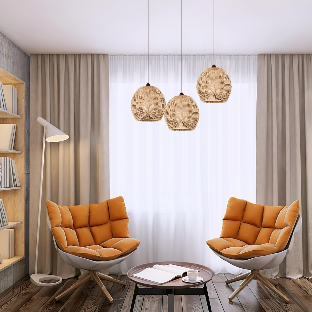 Set of 2 Rattan Pendant Lamp Shades, Woven Light Fixture, 5.89x5.51 in