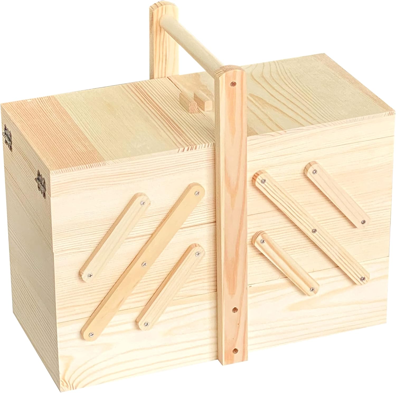 Wooden Sewing Box with 5 Drawers, Portable, Natural Wood